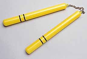 Yellow Plastic Nunchaku with Black Stripes