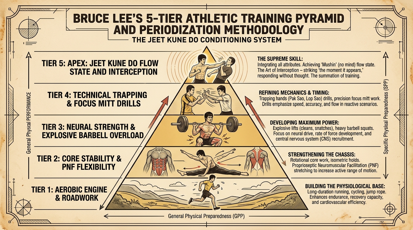 Bruce Lee 5-Tier Athletic Training Pyramid and Periodization Methodology Diagram