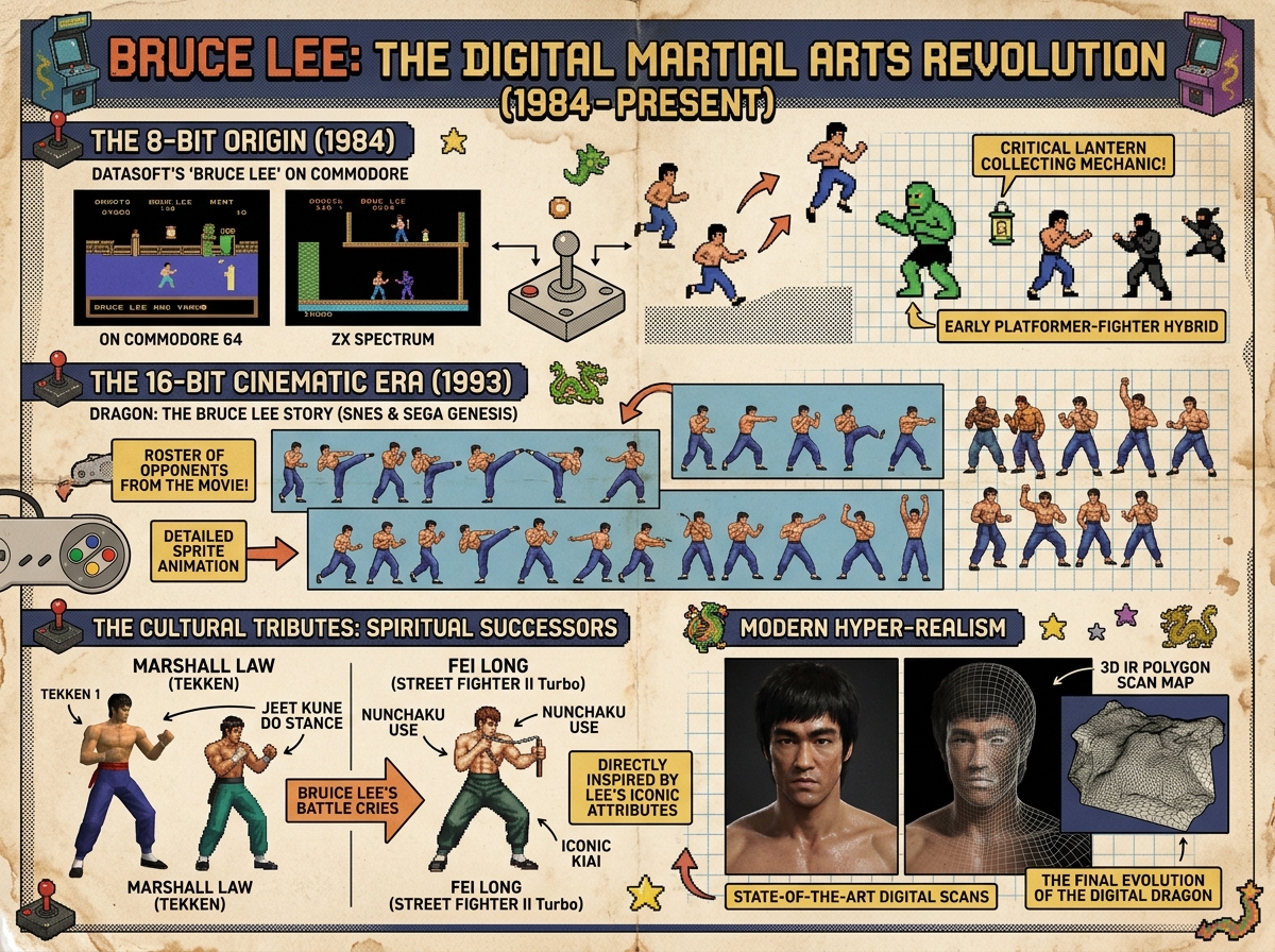 Bruce Lee: The Digital Martial Arts Revolution (1984-Present) Video Games Infographic