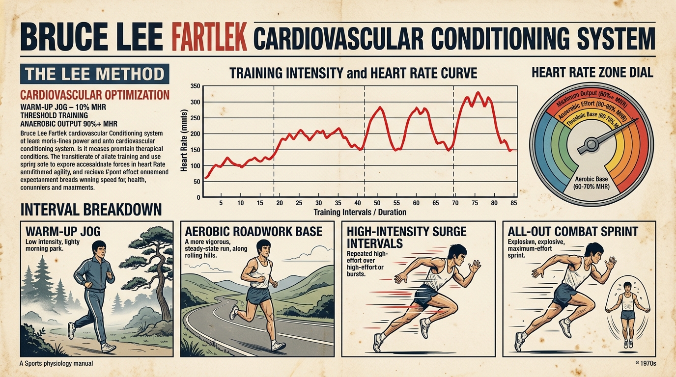 Bruce Lee Fartlek Cardiovascular Conditioning System and Heart Rate Curve Diagram
