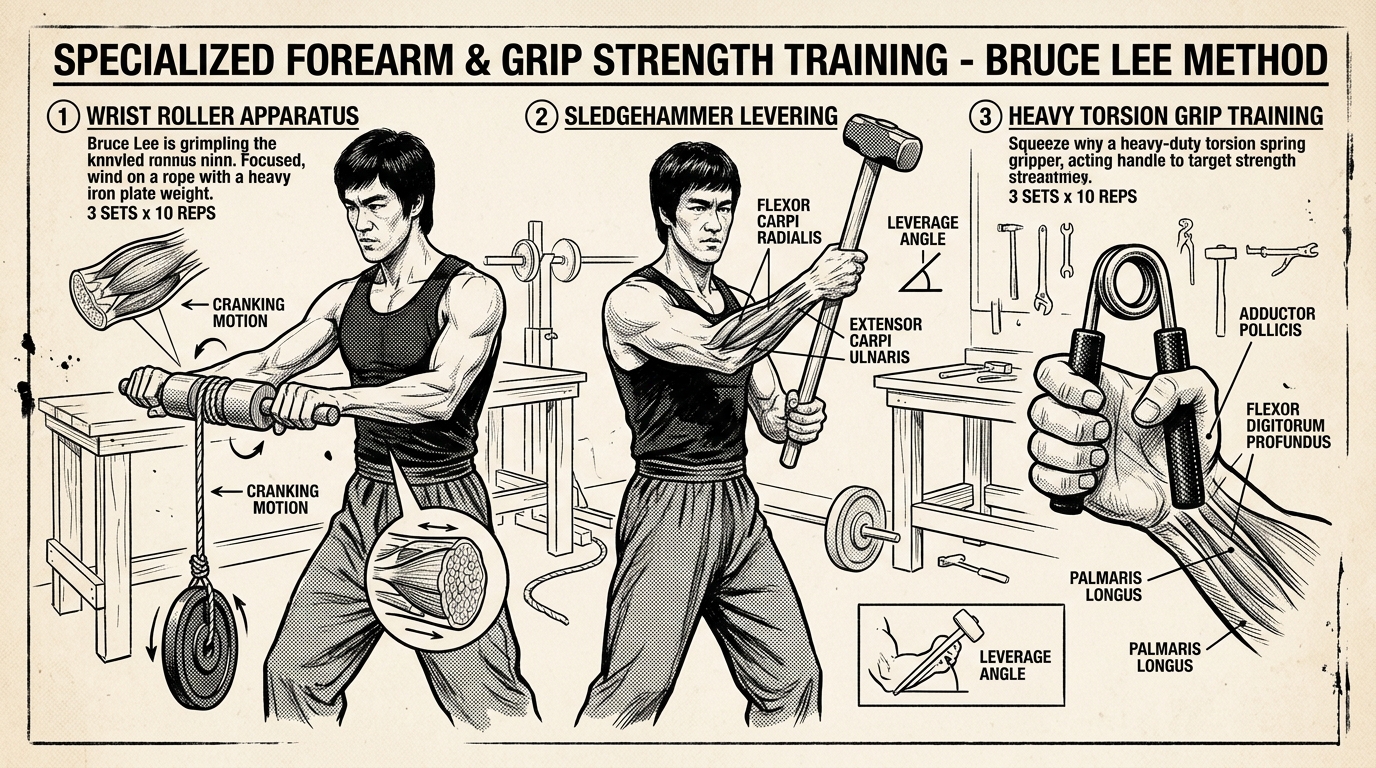 Bruce Lee Specialized Forearm and Grip Strength Training Diagram