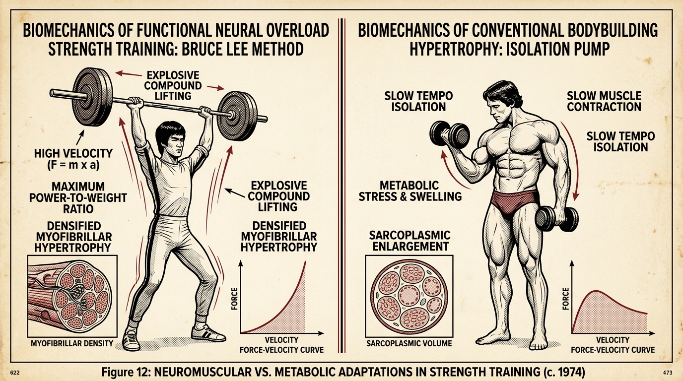 Bruce Lee Functional Neural Overload Strength Training vs Conventional Bodybuilding Hypertrophy Diagram