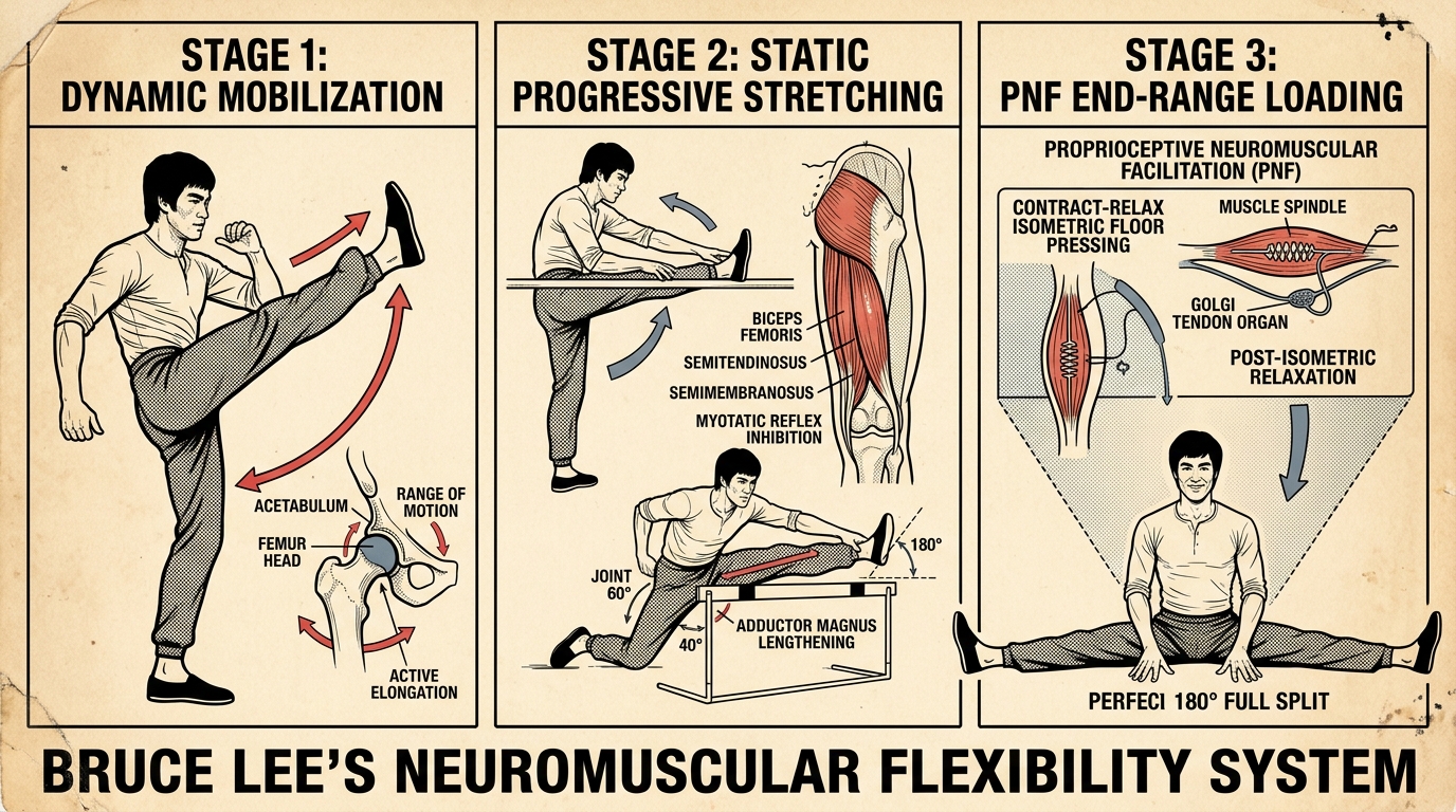 Bruce Lee 3-Phase Neuromuscular Flexibility and Stretching System Diagram