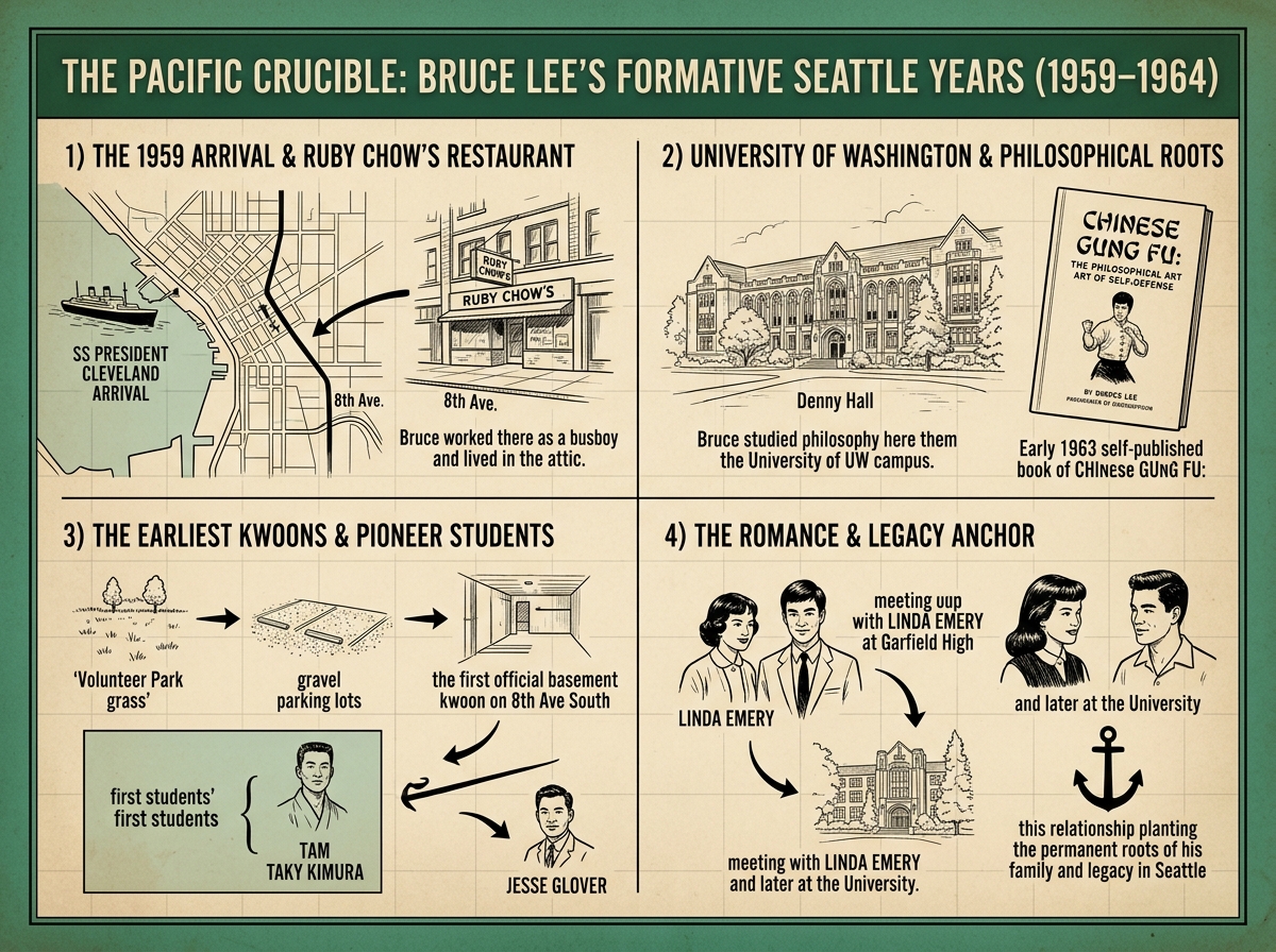 The Pacific Crucible: Bruce Lee's Formative Seattle Years (1959-1964) Infographic