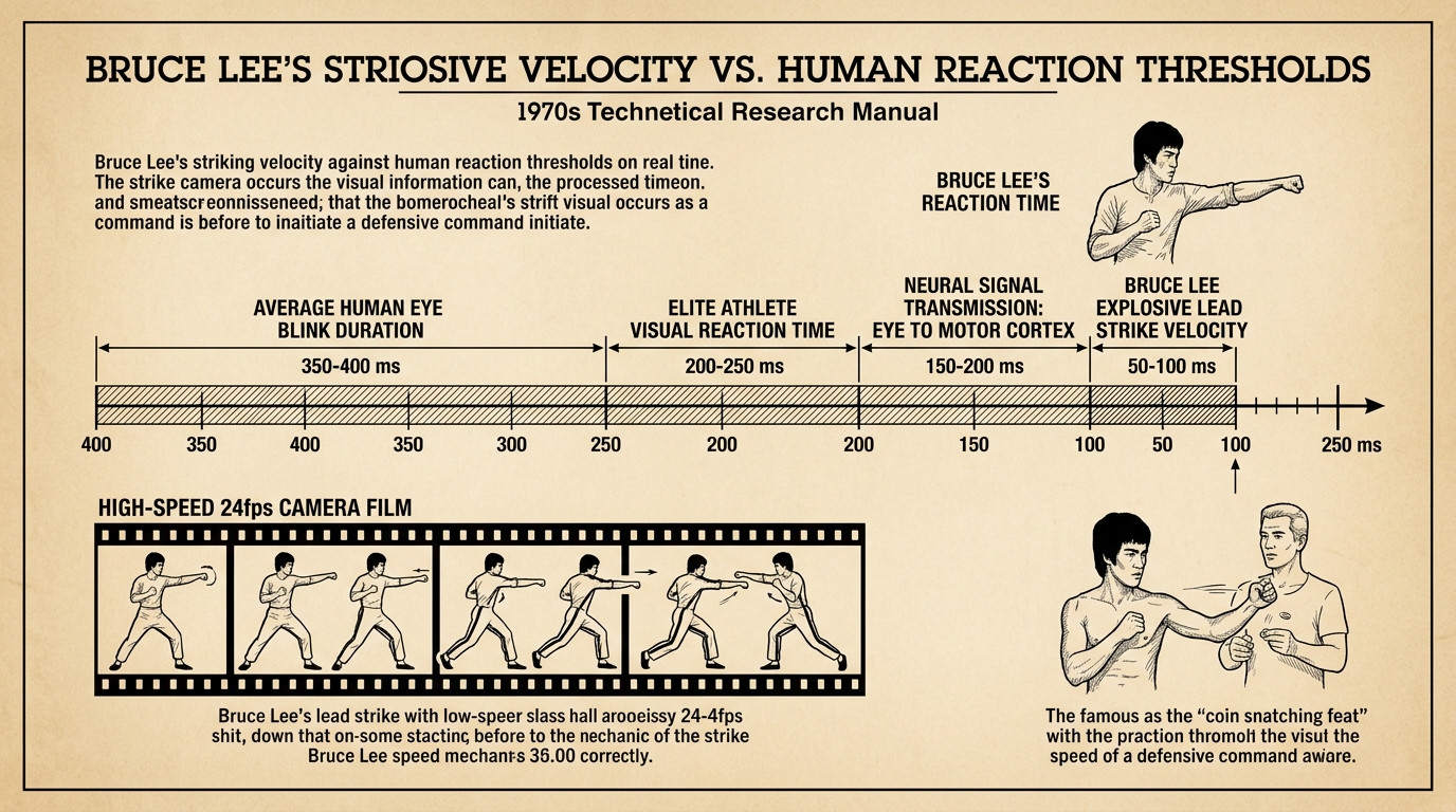 Bruce Lee Striking Velocity vs Human Reaction Thresholds Timeline Diagram