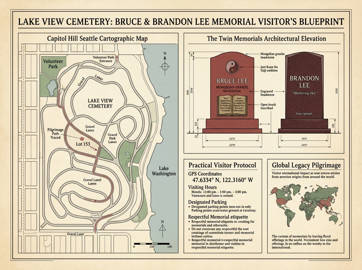 Lake View Cemetery: Bruce & Brandon Lee Memorial Visitor's Blueprint Infographic