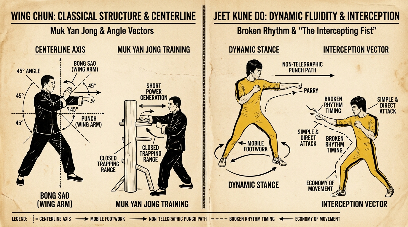 Wing Chun vs Jeet Kune Do Technical and Structural Comparison Diagram